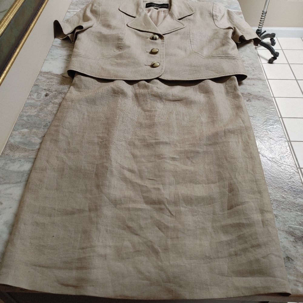 Vintage Kelly Graham Tan Linen Shift & Crop Jacket 4-6 - Picture 12 of 12
